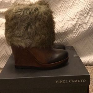 Faux fur topped ankle bootie